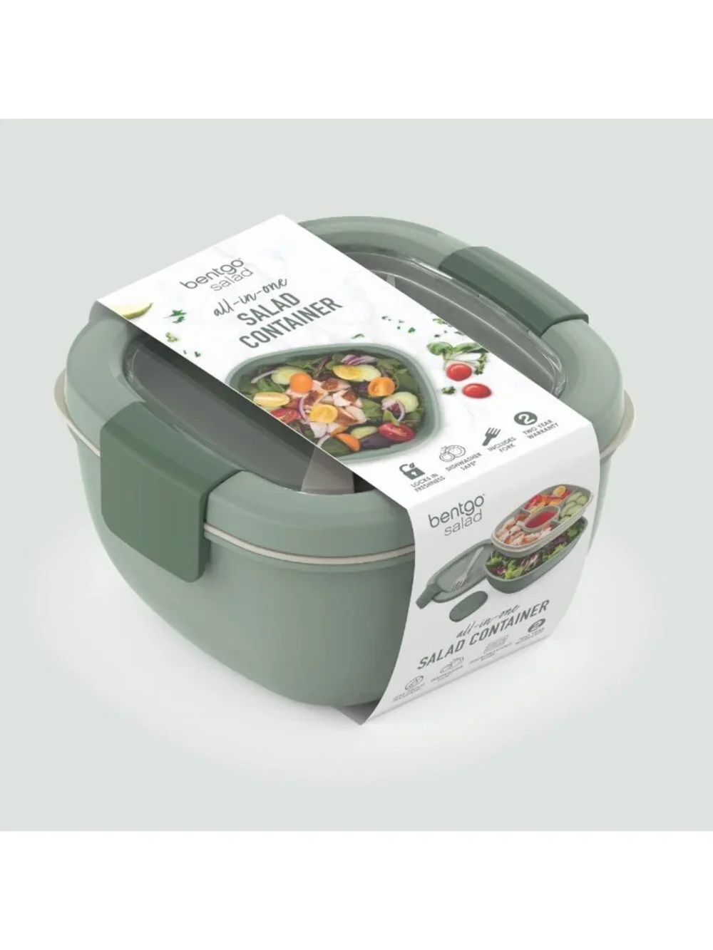 54 oz Salad Bowl with 4-Compartment Tray, Leak-Proof Dressing Container & Fork